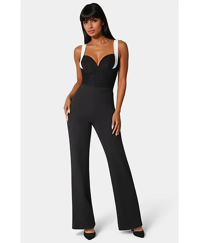 Bebe Women's Lace Insert Flared Jumpsuit