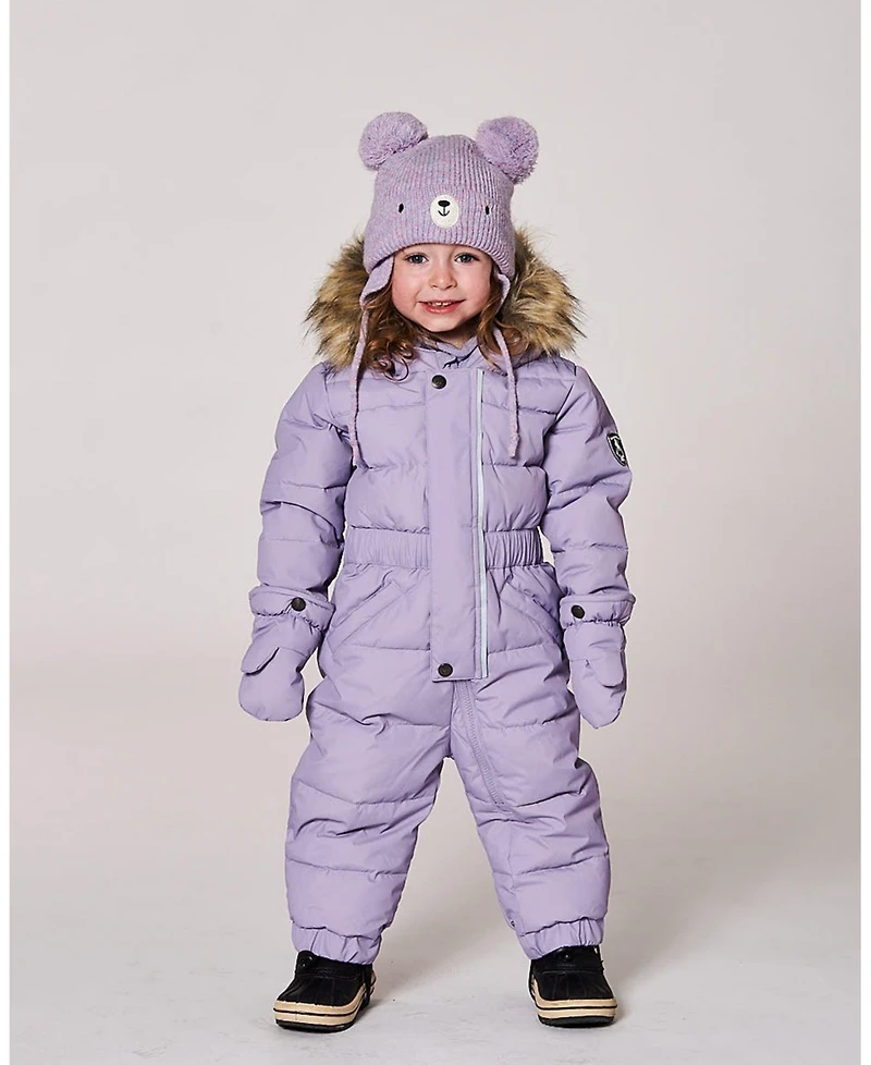 Deux par Baby Girl Lined Knit Hat with Pompoms Purple Gray - Baby|Toddler