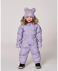 Deux par Baby Girl Lined Knit Hat with Pompoms Purple Gray - Baby|Toddler