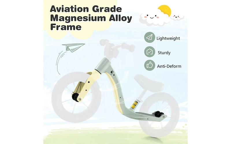12 Inch Balance Bike with Adjustable Seat and Rotatable Handlebar for Ages 3+ - Green