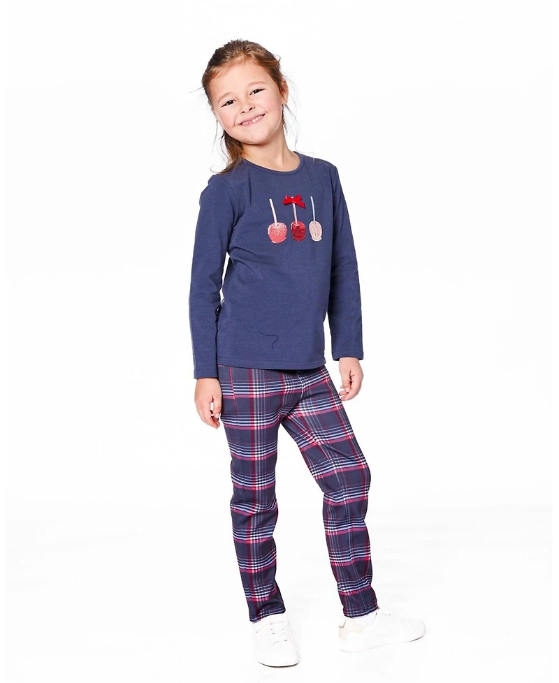 Deux par Girl Cotton T-Shirt Navy Blue with Apple Treats - Toddler|Child