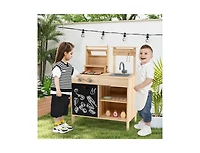 Akiudex Wooden Barbecue Grill Playset with Chalkboard, Sink, and Cabinet