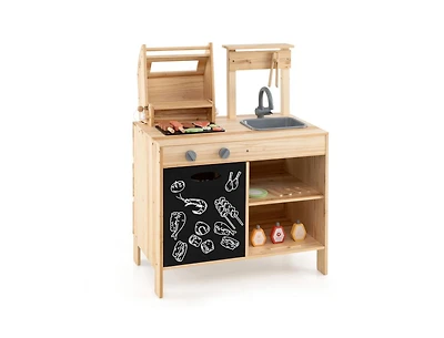 Akiudex Wooden Barbecue Grill Playset with Chalkboard, Sink, and Cabinet