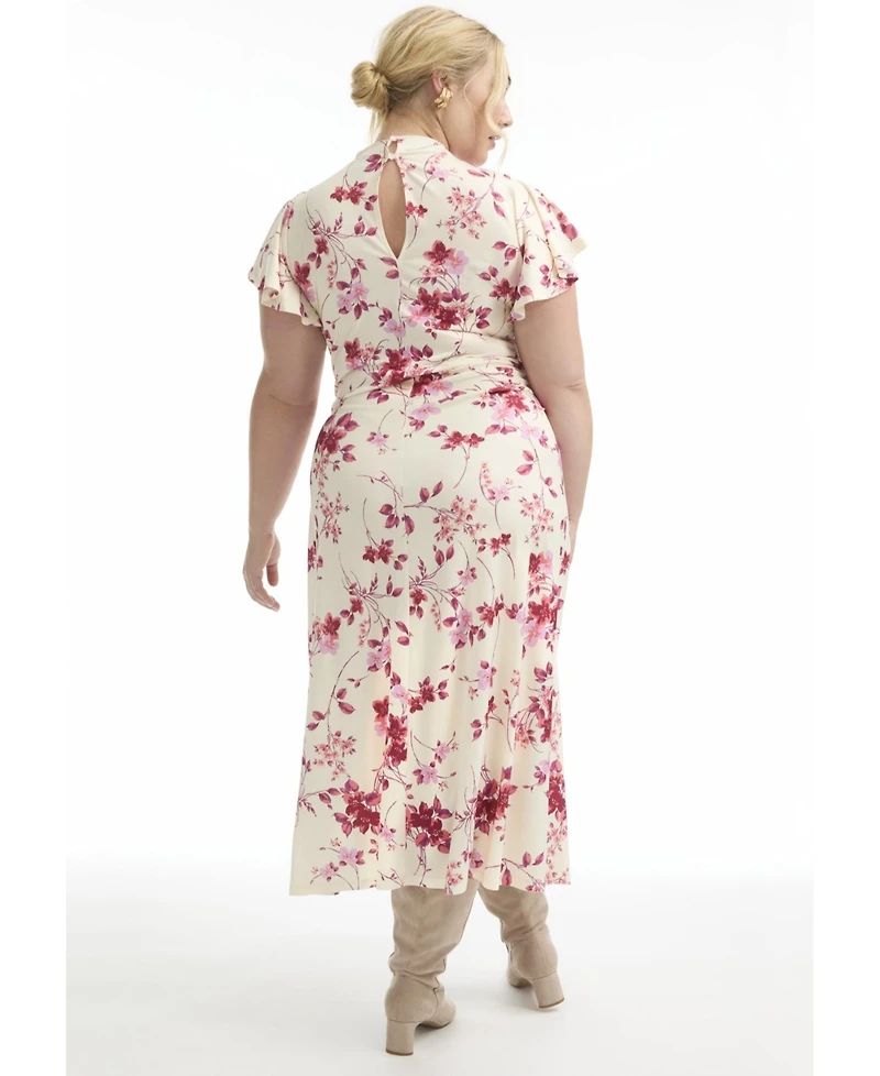 June + Vie Women's Plus Gathered Front Midi Dress