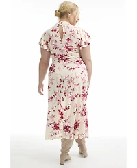 June + Vie Women's Plus Gathered Front Midi Dress