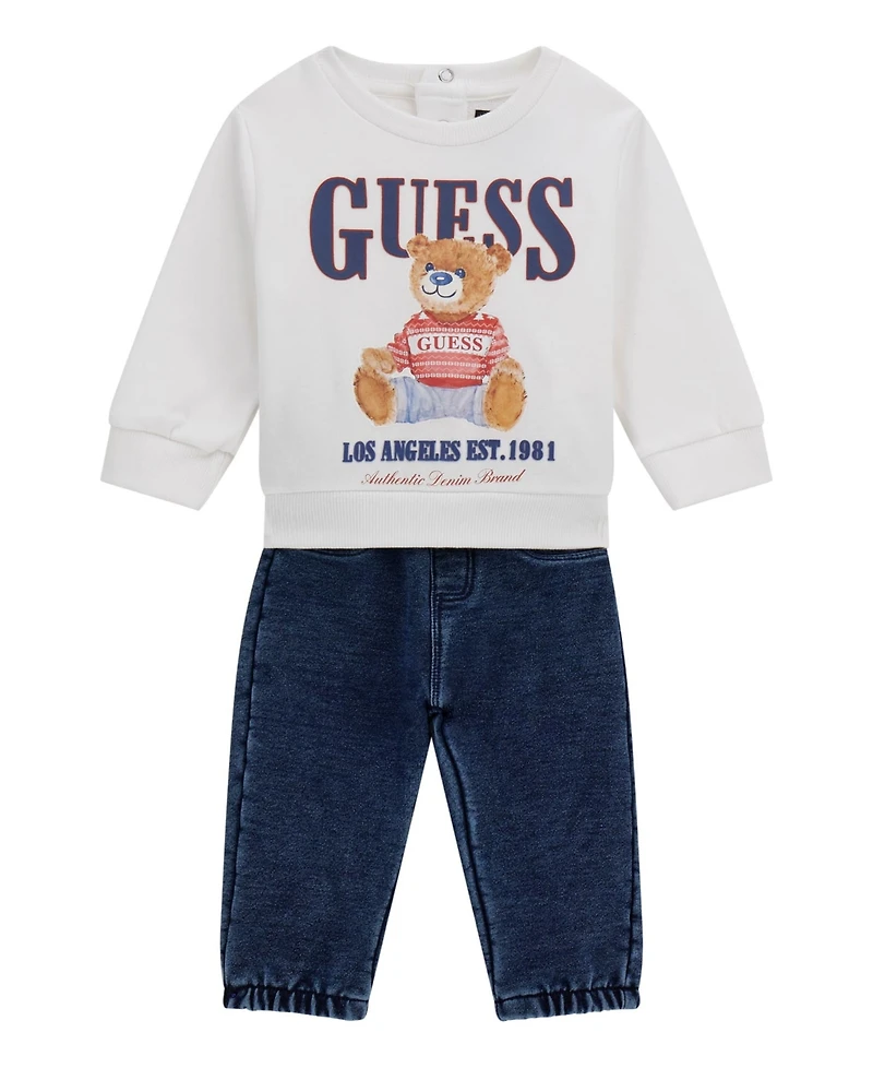 Guess Baby Boys 2-Piece Active Top and Knit Denim Pant Set