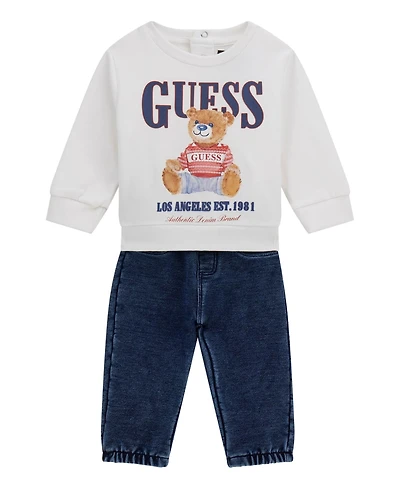Guess Baby Boys 2-Piece Active Top and Knit Denim Pant Set