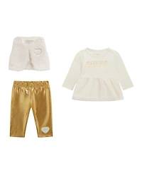 Guess Baby Girls 3-Piece Vest, Long Sleeve Top and Leggings Set