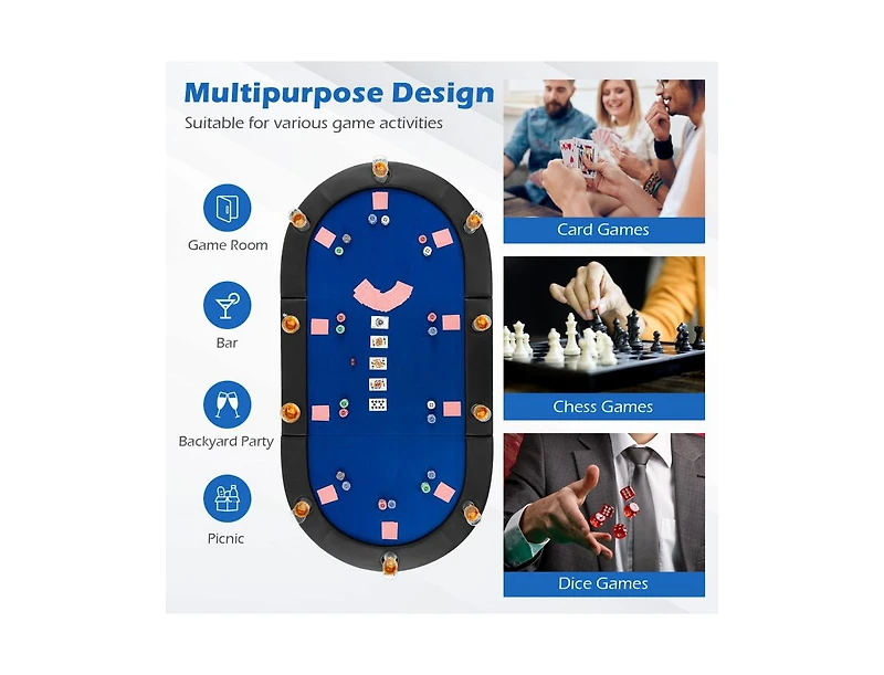 Portable 84 x 42 Inch 10-Player Foldable Padded Poker Table Top