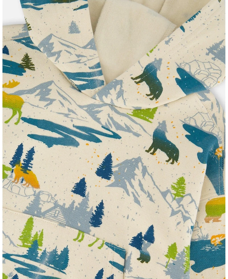 Deux par Boy Printed Hooded Fleece Sweatshirt Beige - Toddler|Child