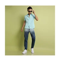 Campus Sutra Men's Light Blue See-Through Square Shirt