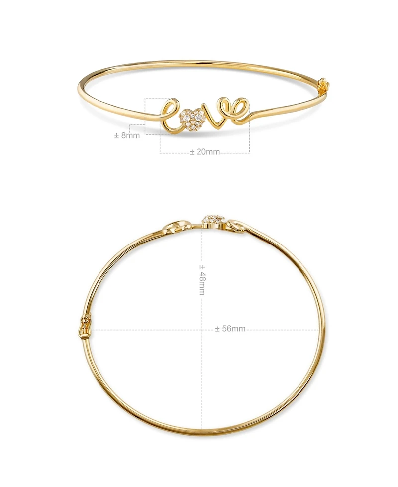 Devata Love Script Bangle Bracelet in 14K Gold, Fits Small Wrist, approx. 3.7 grams