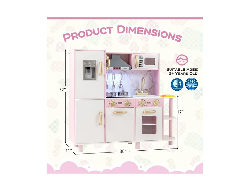 Wooden Kitchen Playset with Ice Maker and Sounds for Ages 3+