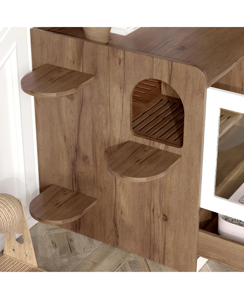 Casainc 43" Cabinet Cat Litter Box Enclosure Hidden Cat Litter Box with Drawer and Stairs