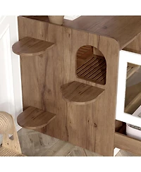 Casainc 43" Cabinet Cat Litter Box Enclosure Hidden Cat Litter Box with Drawer and Stairs