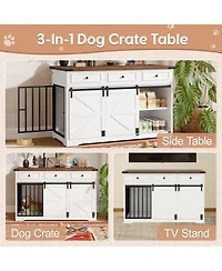 Casainc 55.1" Dog Crate Kennel with 3 Storage Drawers and Sliding Barn Door