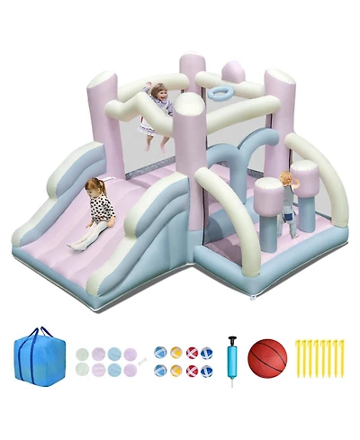 Kids Bounce House with Slide and 2 Boxing Columns for Parties - No Blower Included