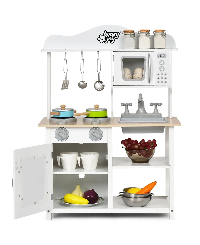 Akiudex Wooden Pretend Play Kitchen Set for Kids with Accessories and Sink