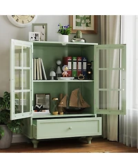 Casainc Storage Cabinet with Double Glass Doors and Drawer