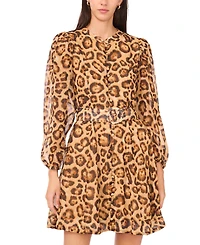 Msk Petite Belted Animal Print Mock Neck Short Dress