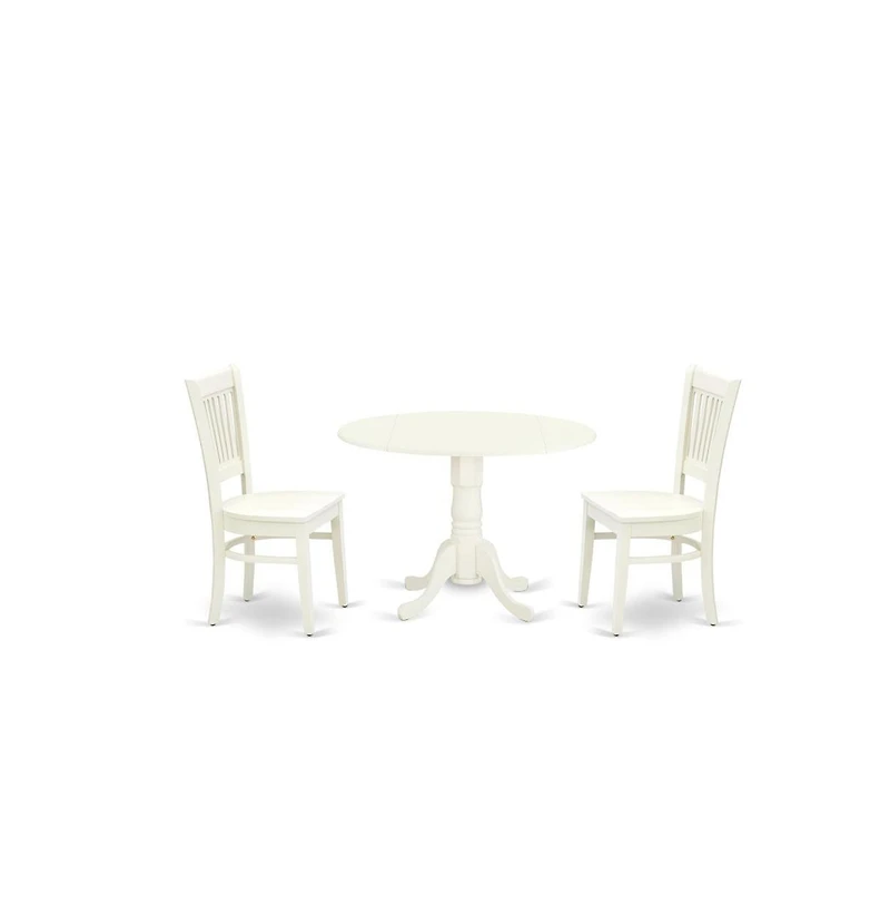 East West Furniture 3-Piece Dining Table Set- 2 Kitchen Chairs with Wooden Seat and Slatted Chair Back - Drop Leaves Dining Table