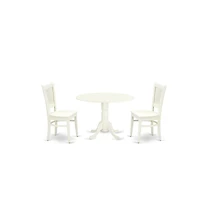 East West Furniture 3-Piece Dining Table Set- 2 Kitchen Chairs with Wooden Seat and Slatted Chair Back - Drop Leaves Dining Table