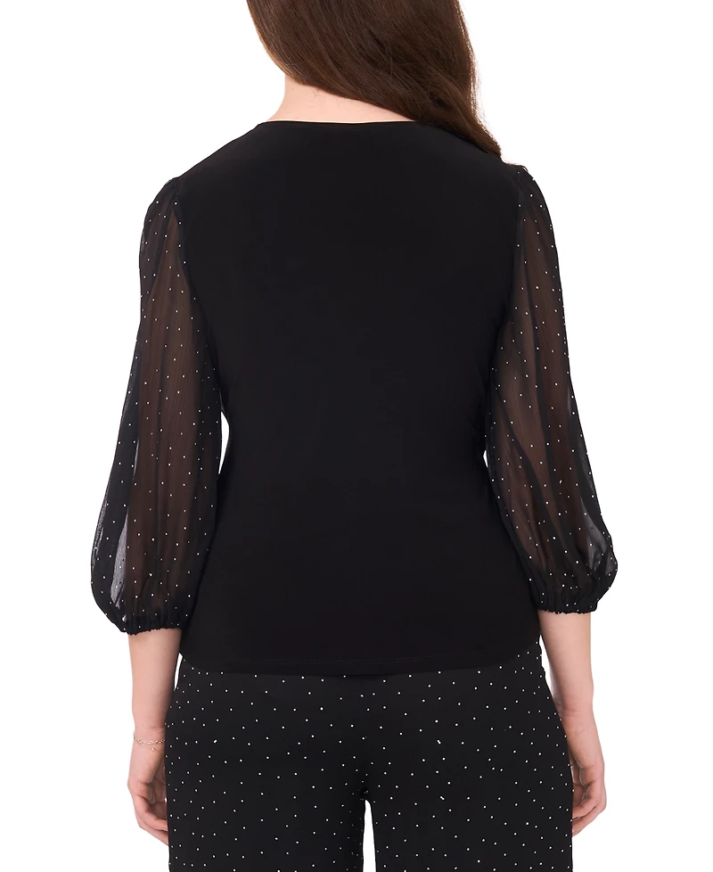 Msk Women's V-Neck Puff Sleeve Wrap Top