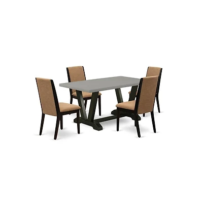 East West Furniture 5-Piece Awesome Dining Room Table Set a Good Cement Color Wood Dining Table Top and 4 Awesome Linen Fabric Parson Chairs with Styl