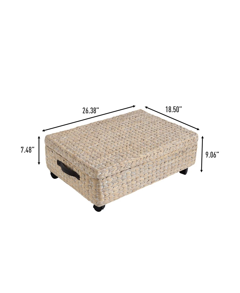 Happimess Chett 26.38" Minimalist Hand-Woven Hyacinth/Wood Underbed Storage Bin with Wheels and Handles