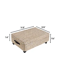 Happimess Chett 26.38" Minimalist Hand-Woven Hyacinth/Wood Underbed Storage Bin with Wheels and Handles