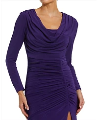 Mac Duggal Women's Long Sleeve Cowl Neck Jersey Gown With Slit