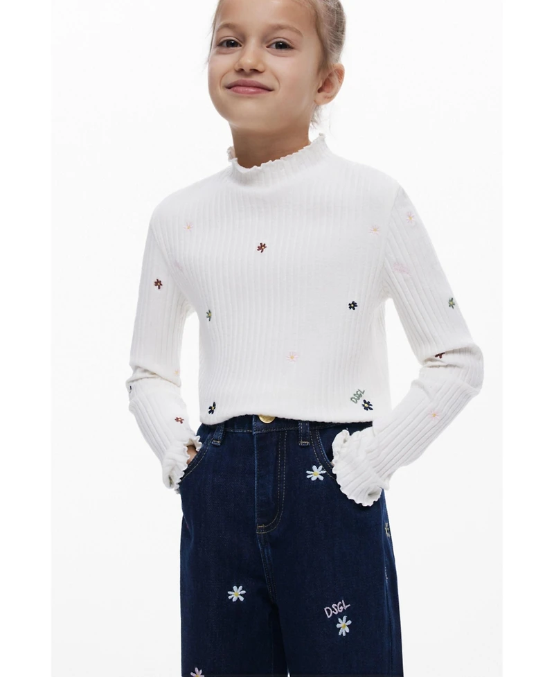 Desigual Girls's Embroidered cropped wide jeans