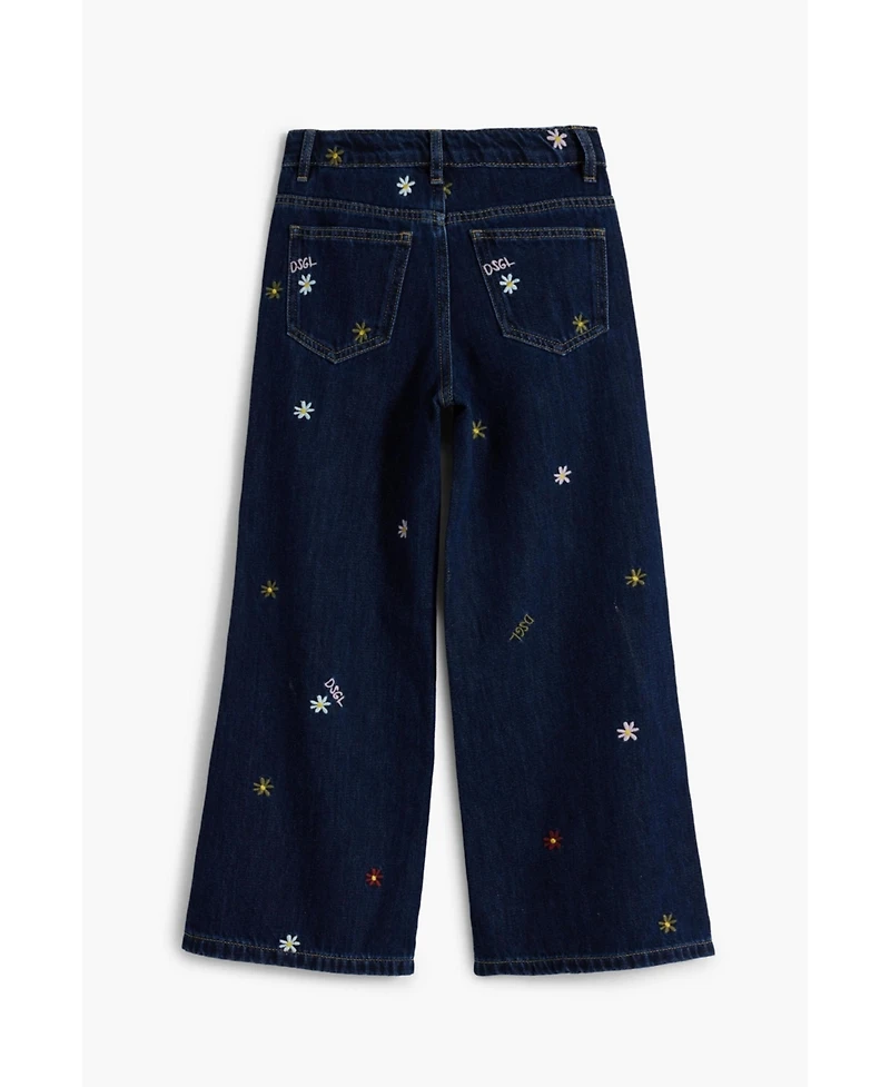 Desigual Girls's Embroidered cropped wide jeans