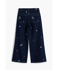 Desigual Girls's Embroidered cropped wide jeans