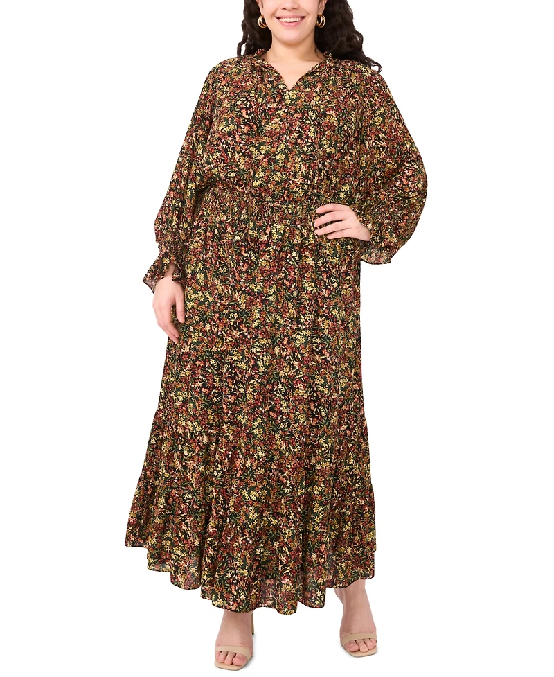 Vince Camuto Plus Long Sleeve Smocked Waist Maxi Dress