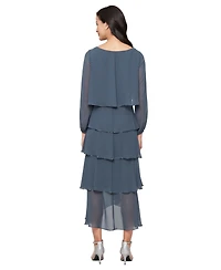 Sl Fashions Women's Tea Length Bugle Beads Tiered Dress