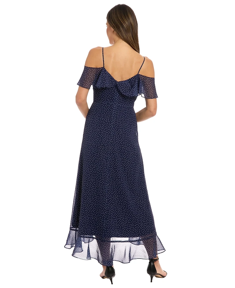 London Times Petite Cold Shoulder V-Neck Maxi Dress