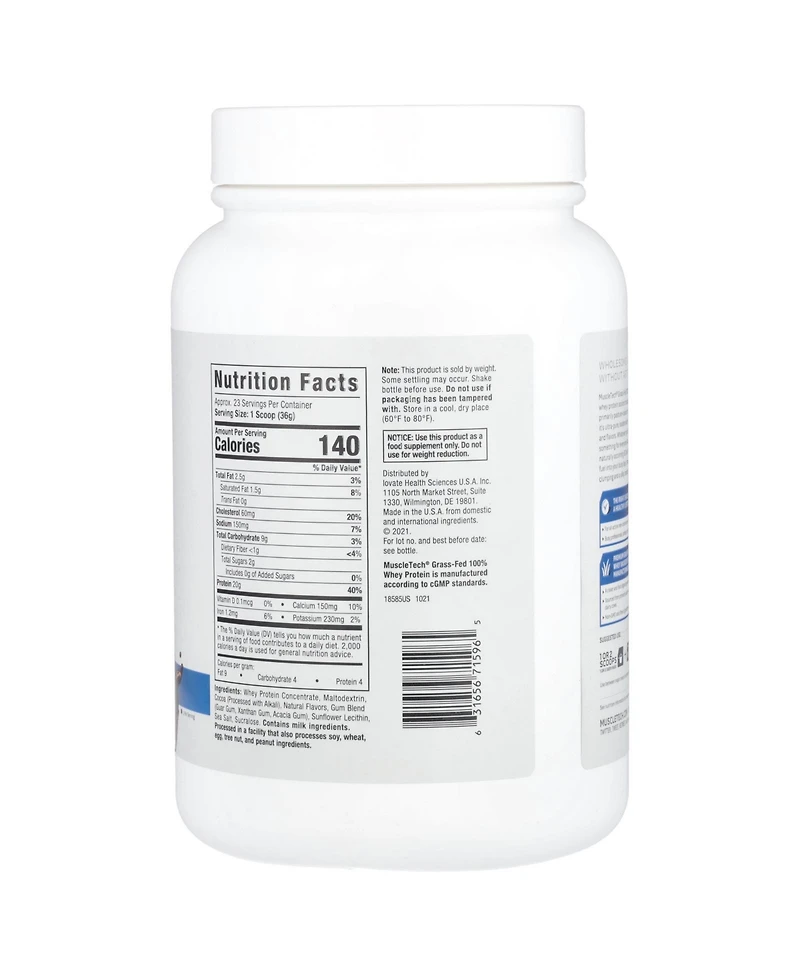 MuscleTech 100% Grass-Fed Whey Protein Triple Chocolate