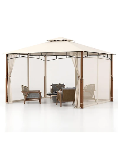 Gymax 12' x 10' Outdoor Patio Gazebo w/ Netting 2-Tier Canopy Roof Metal Frame
