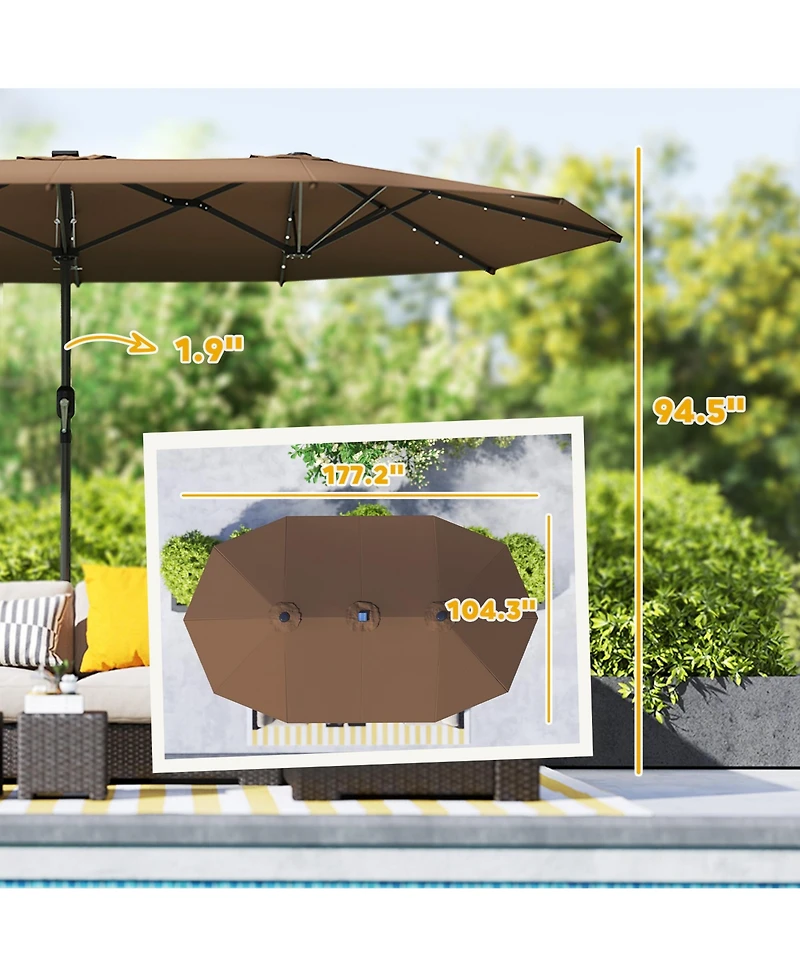 Outsunny Double-Sided Sun Umbrella, Garden Parasol with Light,