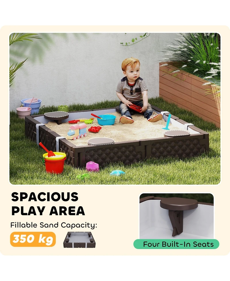 Qaba Square Kids box with Cover, 4 Seats, Bottom Liner,