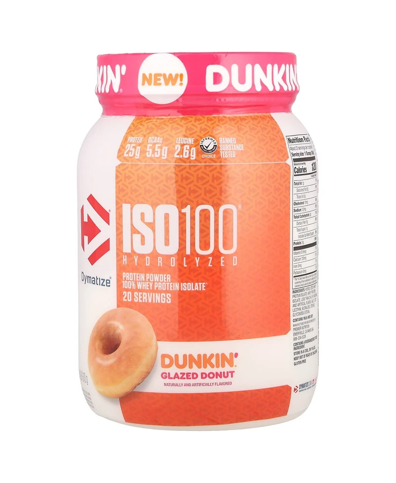 Dymatize ISO100 Hydrolyzed 100% Whey Protein Isolate Dunkin Glazed Donut