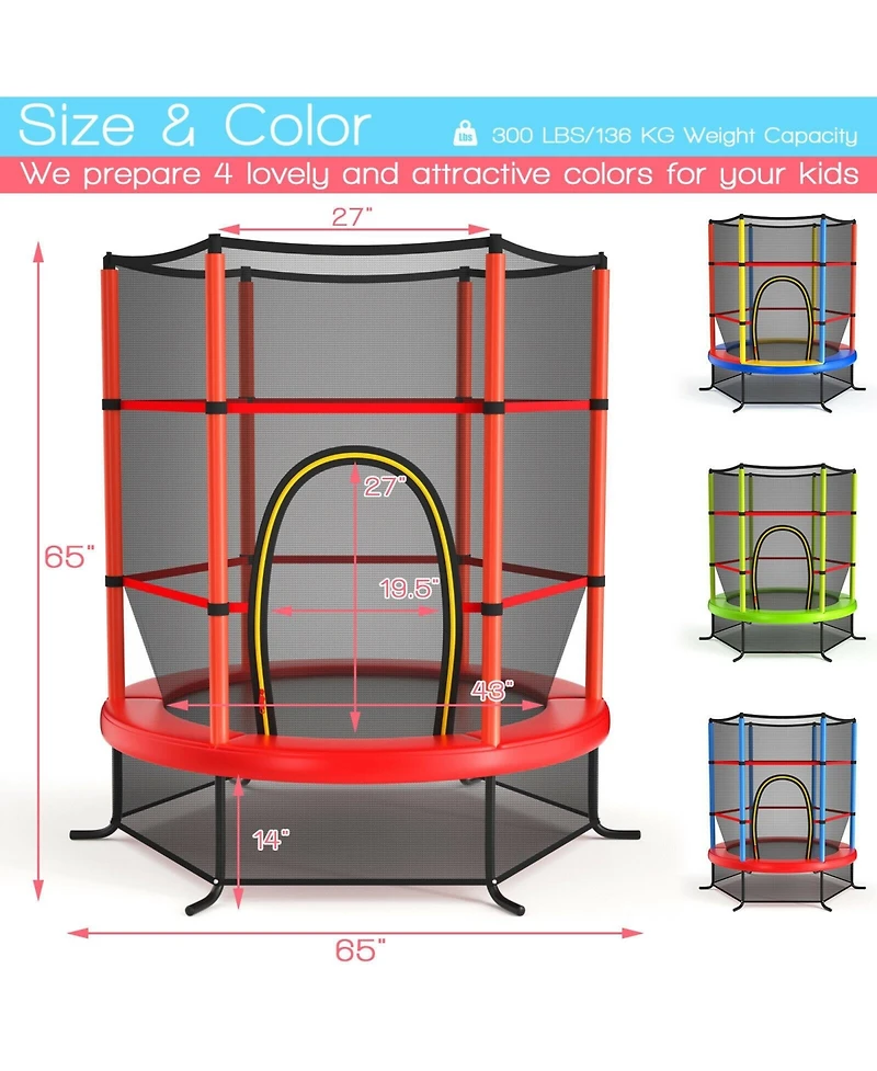 55 Inch Kids Recreational Trampoline Mat with Enclosure Net