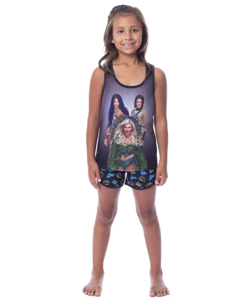 Wwe Girls' Sasha Banks Bayley Charlotte Flair Tank Short Kids 2Piece Pajama Set