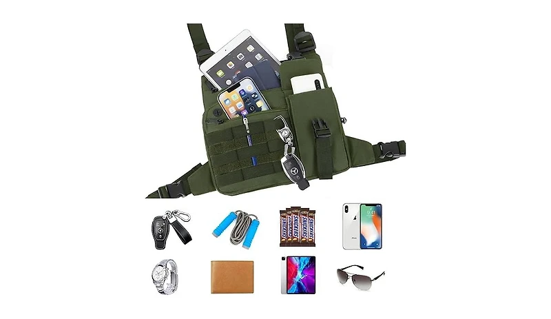 Tactical Chest Pack Running Bag: Outdoor Sports Lightweight Water Resistant - Hiking Edc Vest Rig Pack Men Women(Tactical Green)