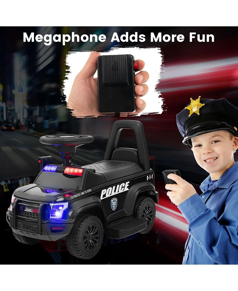 6V Kids Ride-On Police Car with Real Megaphone and Siren Flashing Lights - Black