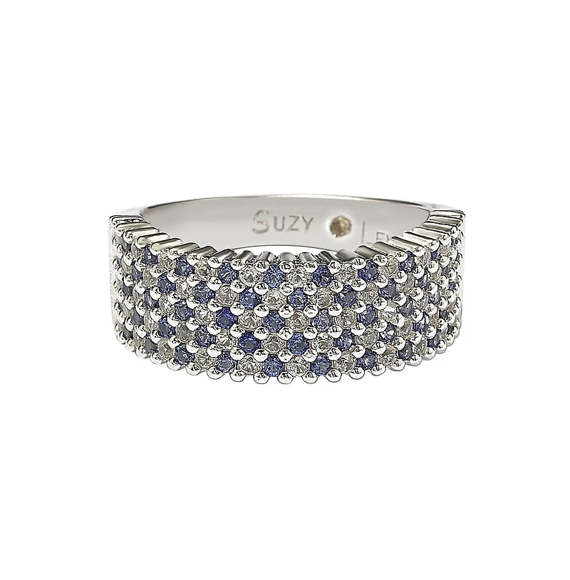 Suzy Levian New York Sterling Silver Sapphire & Created White Half Band