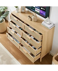 Casainc Wooden Storage Cabinet Double Dresser with rattan drawers