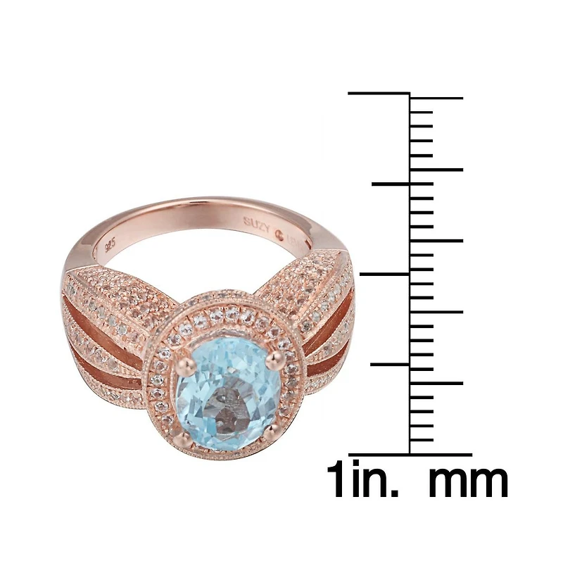 Suzy Levian New York Sterling Silver Oval Cut Center Topaz Cocktail Ring