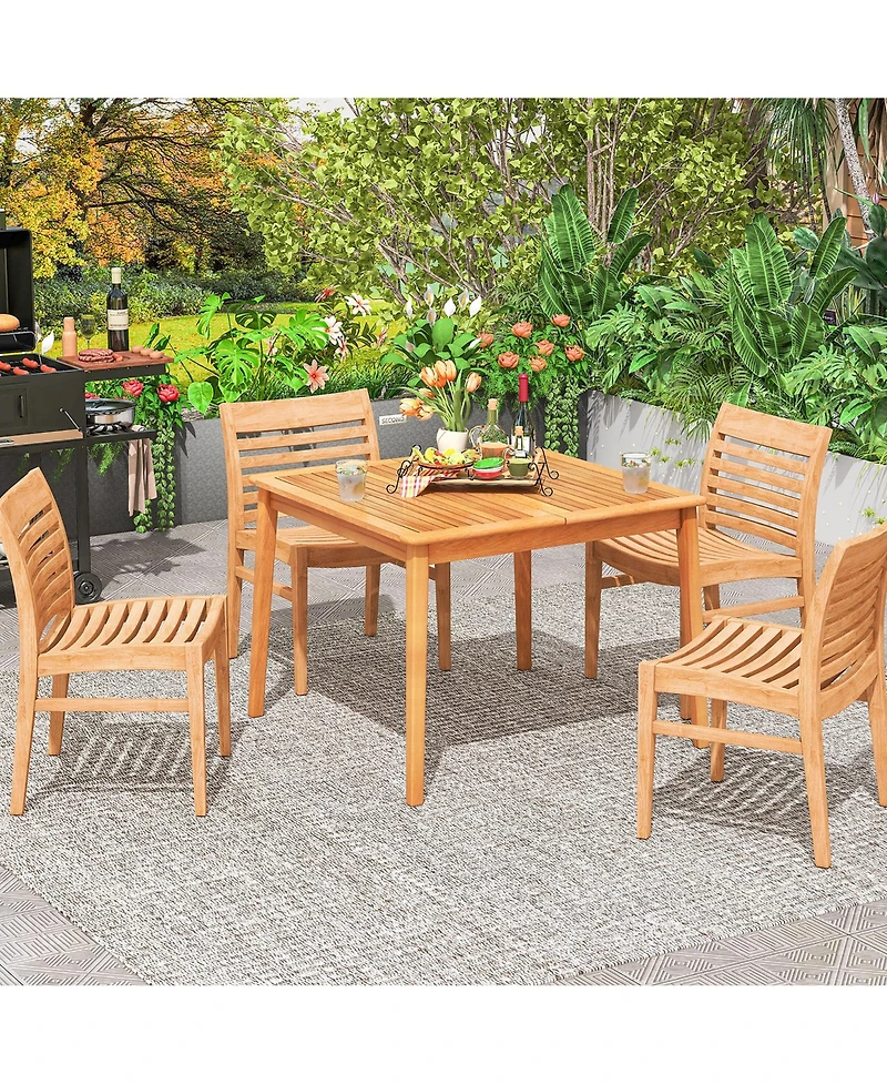 Gymax 40'' 4-Person Outdoor Acacia Wood Dining Table w/ 1.96'' Umbrella Hole for Porch